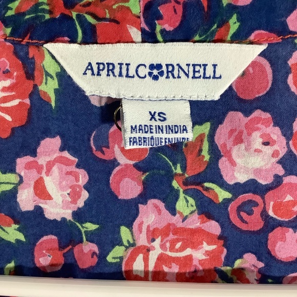 April Cornell Pink and Blue Floral Midi Dress W/ Pockets